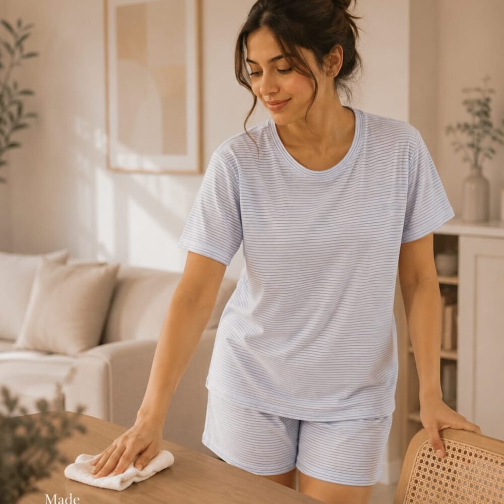 Pastel Blue Stripe Short Set